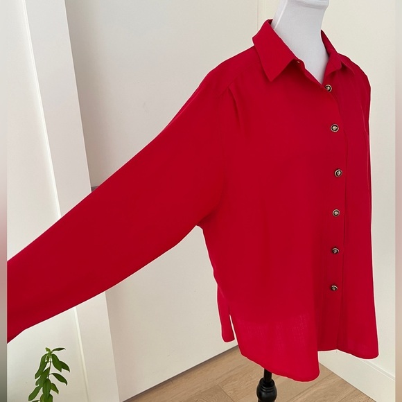 VINTAGE City Combi Delmod Wool Blend Long Sleeve Button Front Shirt Office Chic - Picture 5 of 17